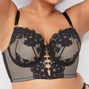 Cacique Longline Balconette 42DD Black Lace Mesh Boost NWT